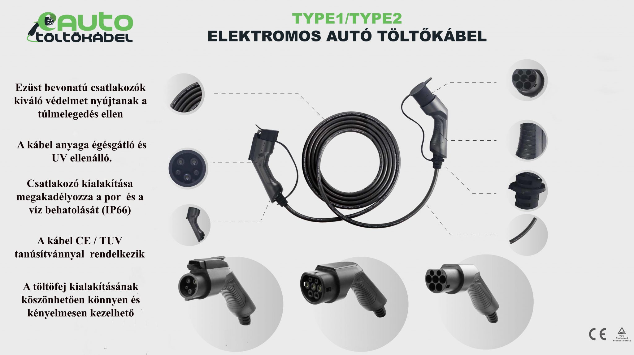 type2/type1 elektromos auto tolto