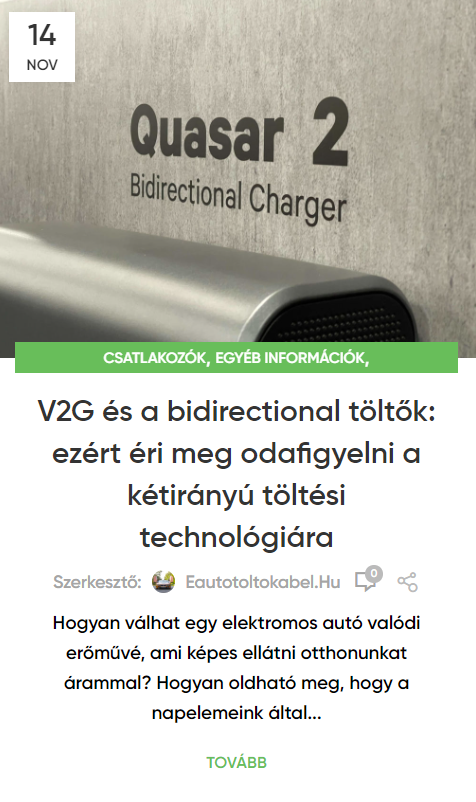 V2G, és a V2L technológia, kétirányú (bidirectional) töltők