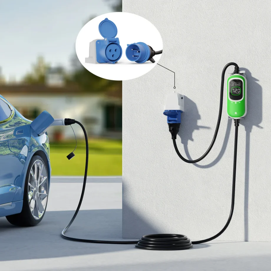 Rheidon elektromos autó állítható otthoni töltő – (3x16A) 7,4kW – 7,5m Type2 kábellel